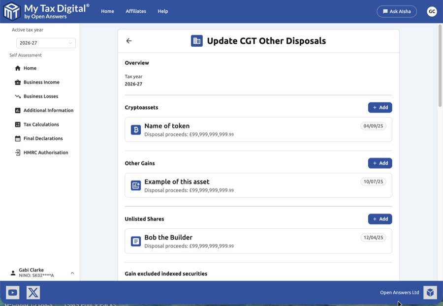 CGT other disposals update form