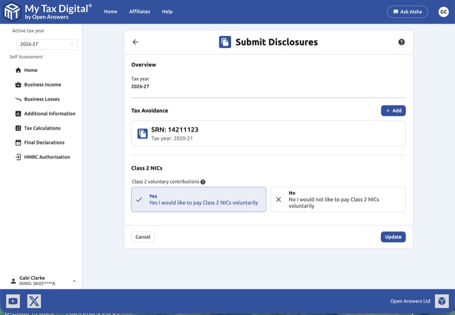 Disclosures update form