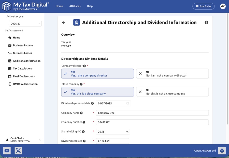 Directorship and dividend update form