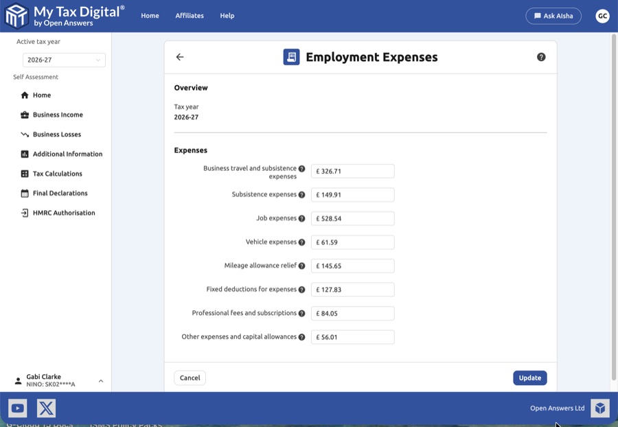 Employment expenses update form