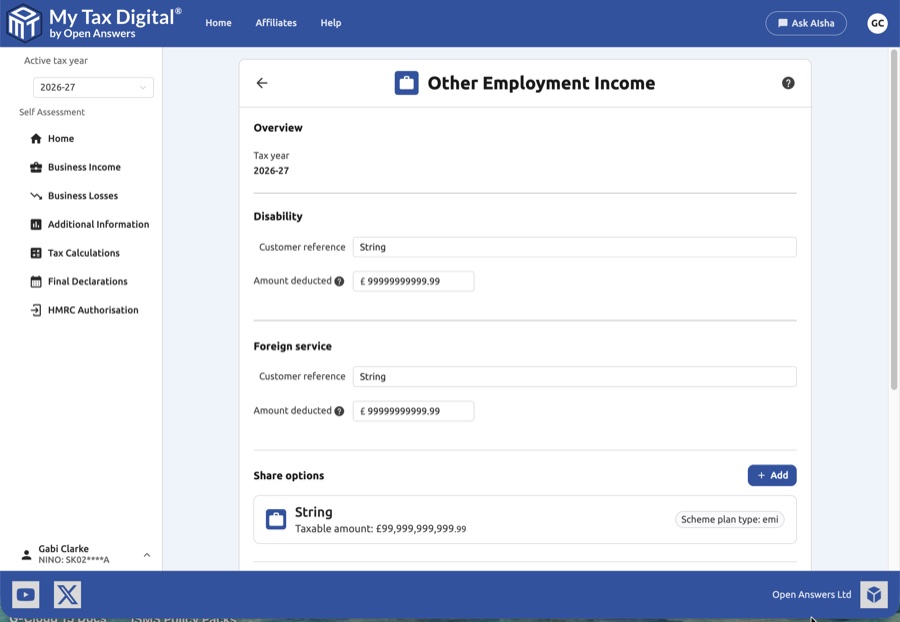 Other employment income update form