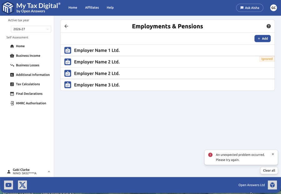 Employments & Pensions list