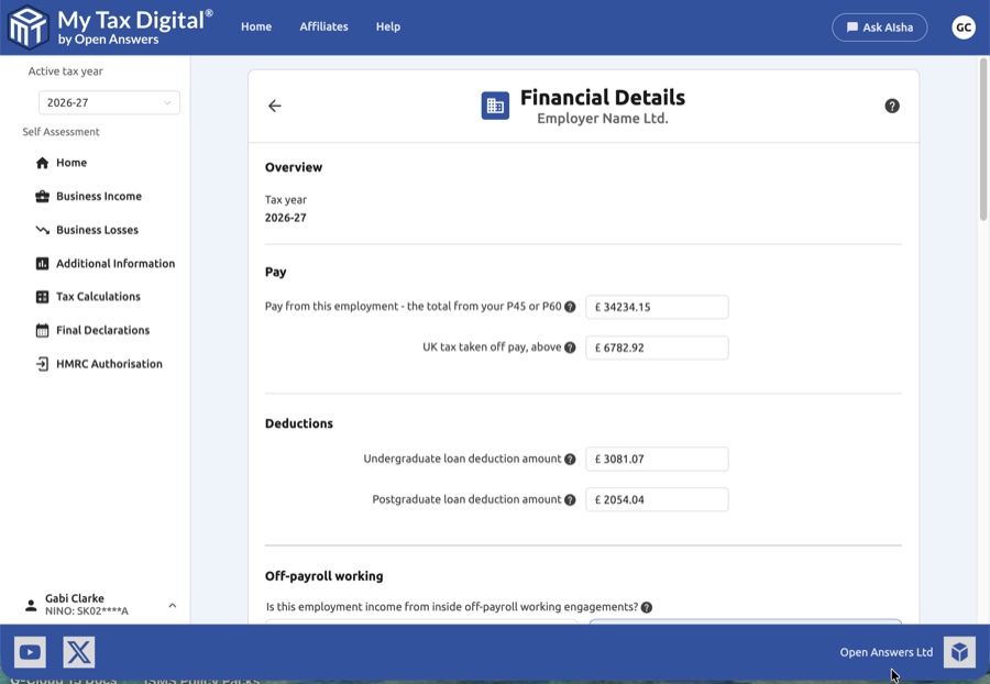 Financial details update form