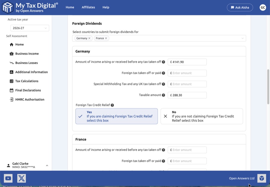 Foreign dividends country fields