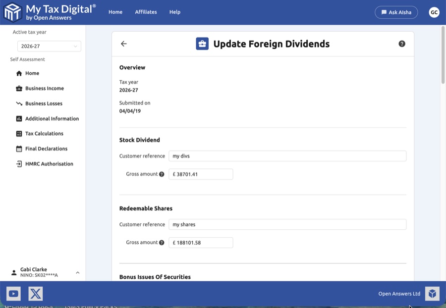 Foreign dividends country selector