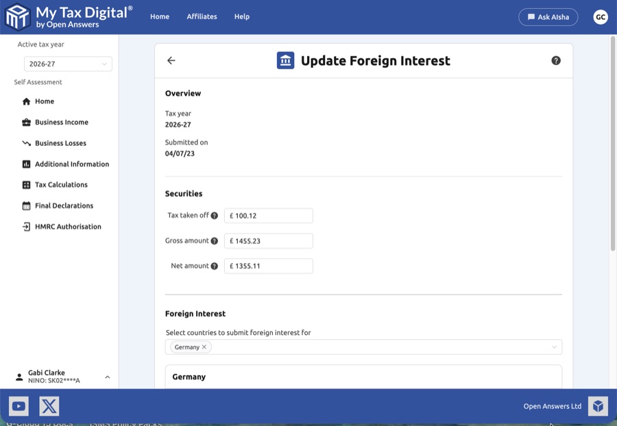 Foreign interest update form