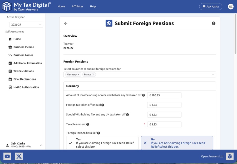 Foreign pensions update form