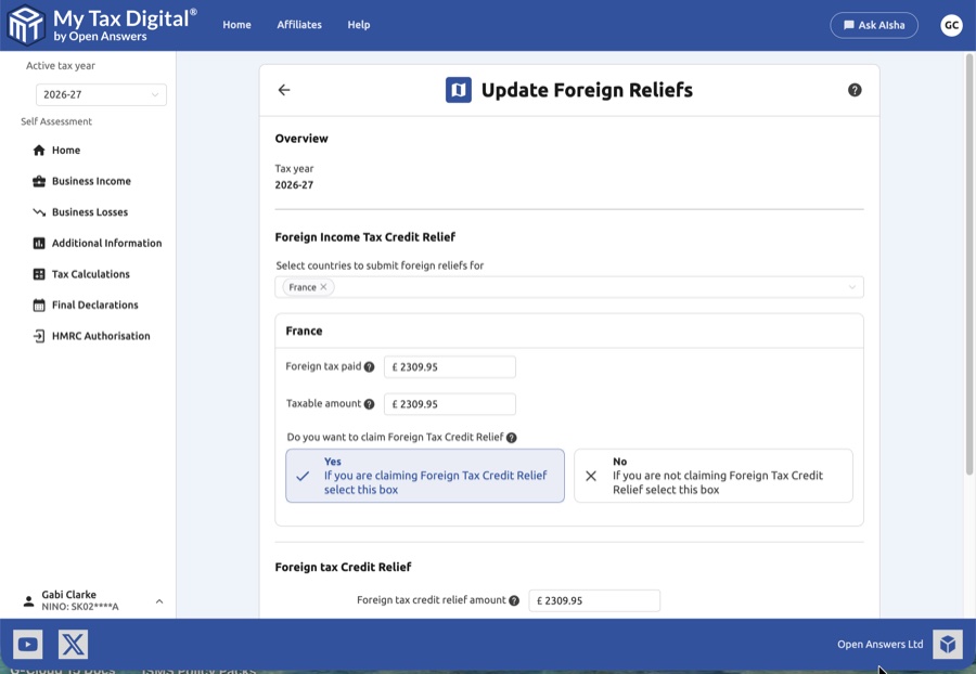 Foreign reliefs update form