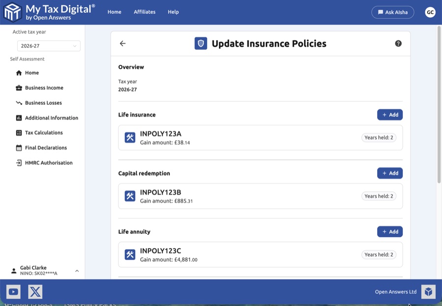 Insurance policies update form