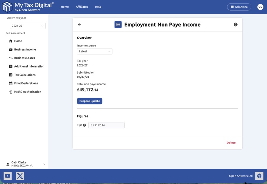 Employment non PAYE income overview