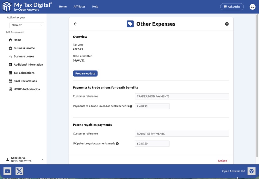 Other expenses overview