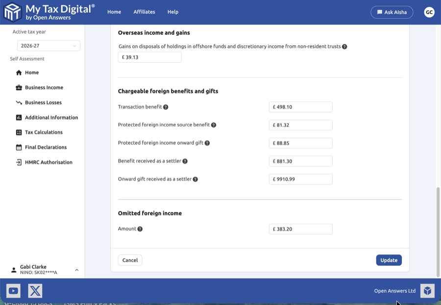 Other income gains update