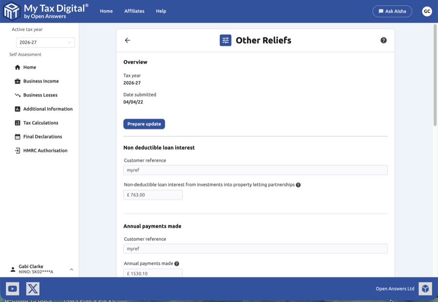 Other reliefs overview