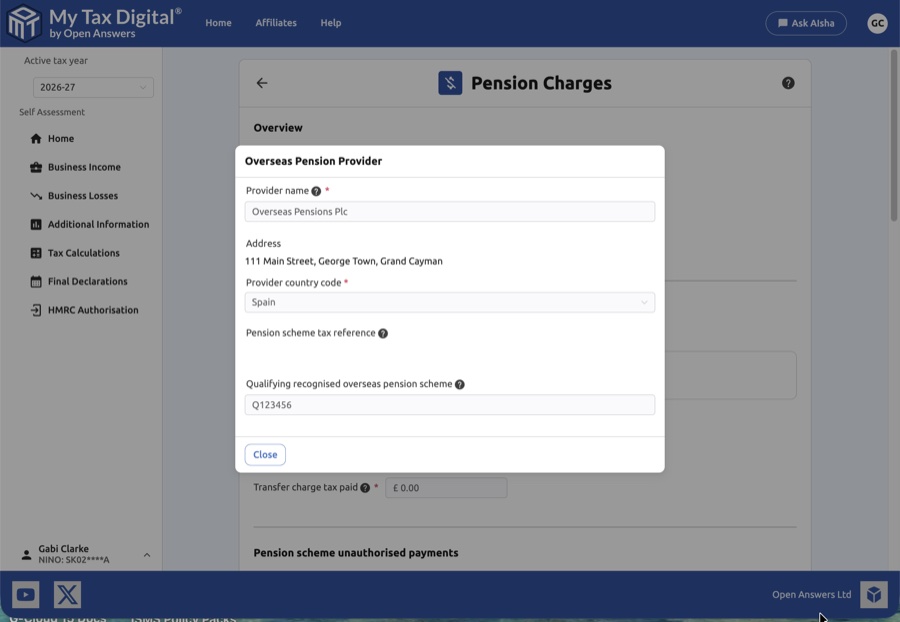 Overseas pension provider details