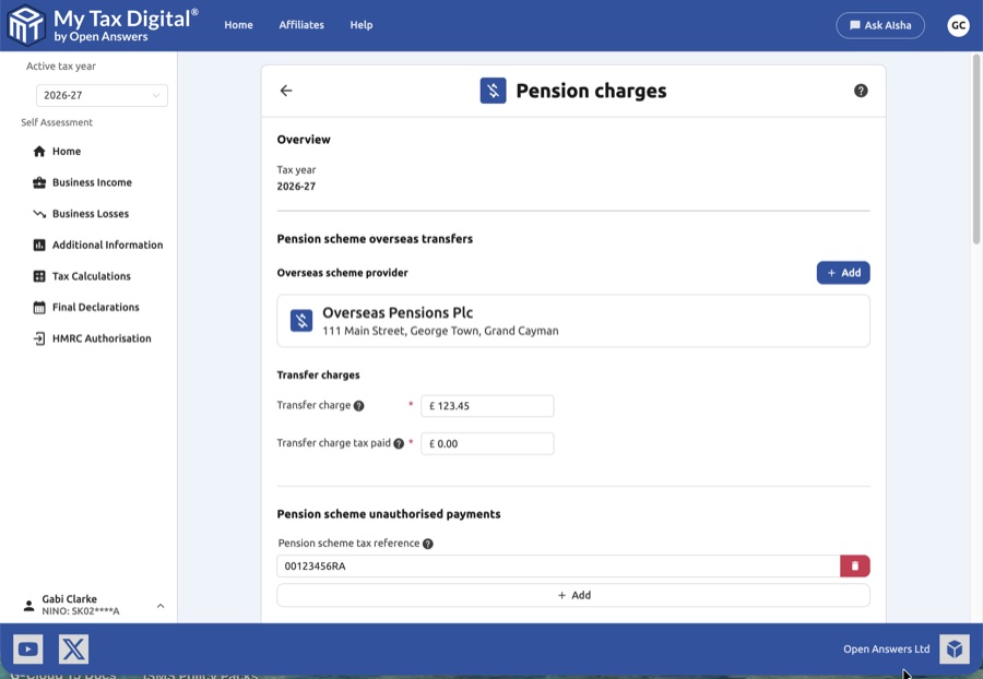 Pension charges update form