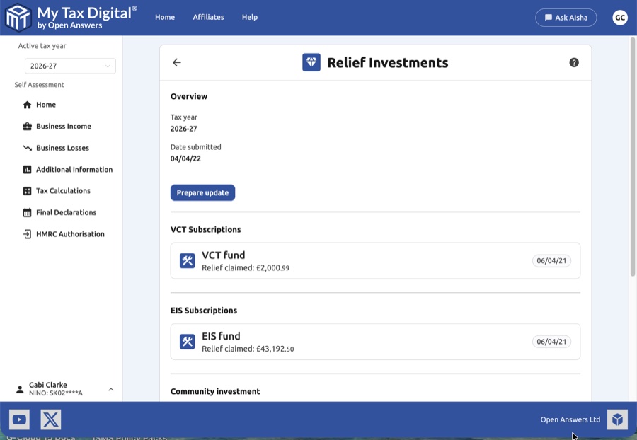 Relief investments overview