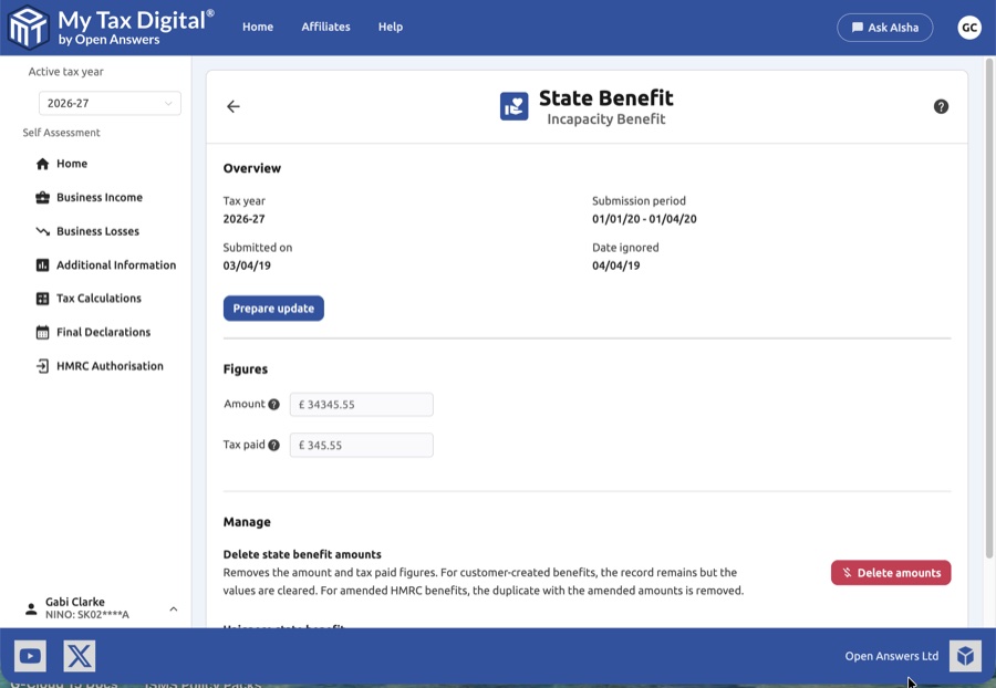 State benefit detail