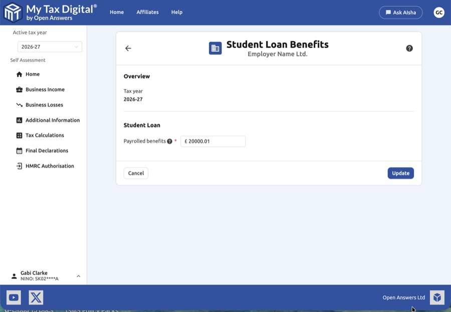 Student loan update form