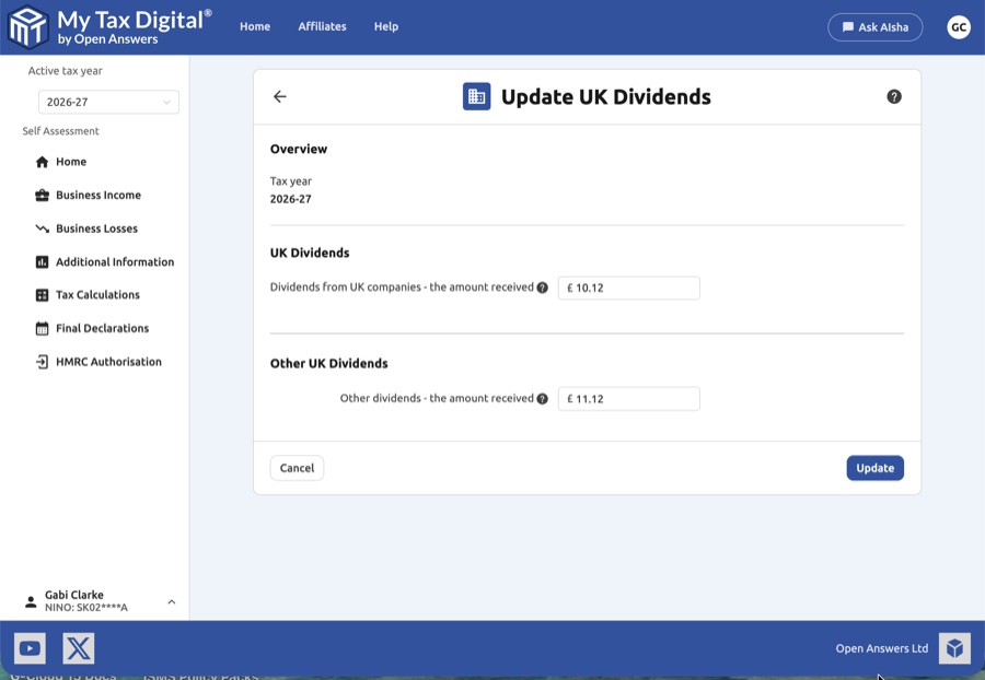 UK Dividends update form