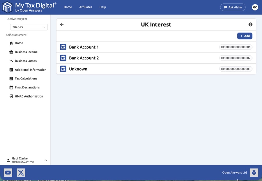 UK Interest accounts list