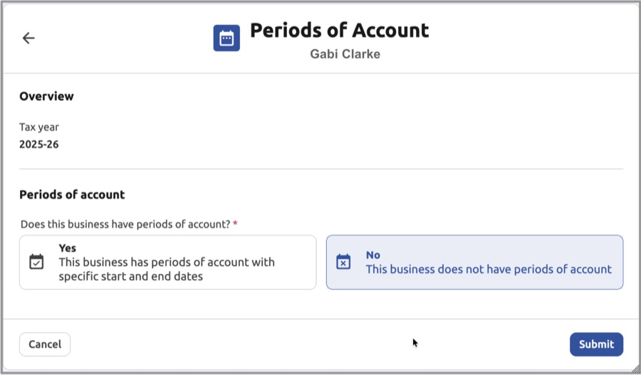 Periods of Account — No selected