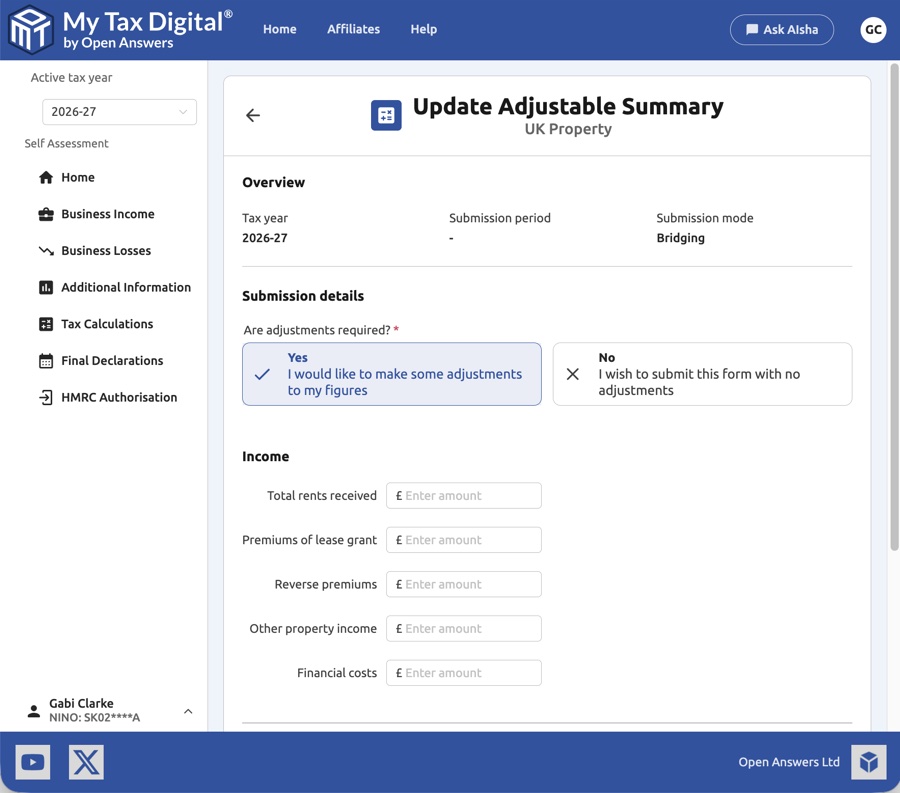 Update Adjustable Summary