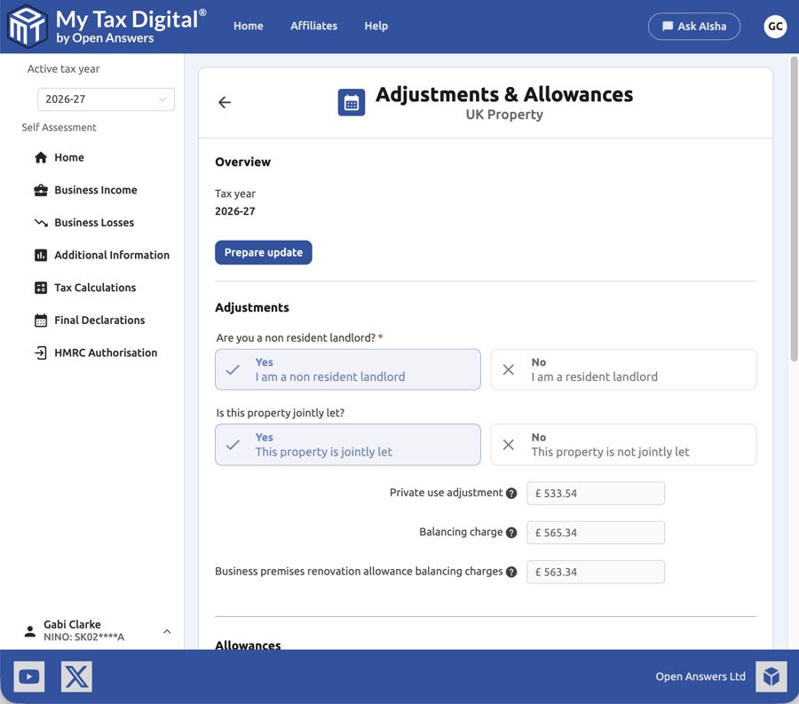 Adjustments & Allowances view