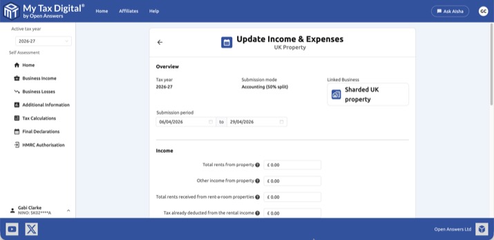 Update Income & Expenses — Accounting mode