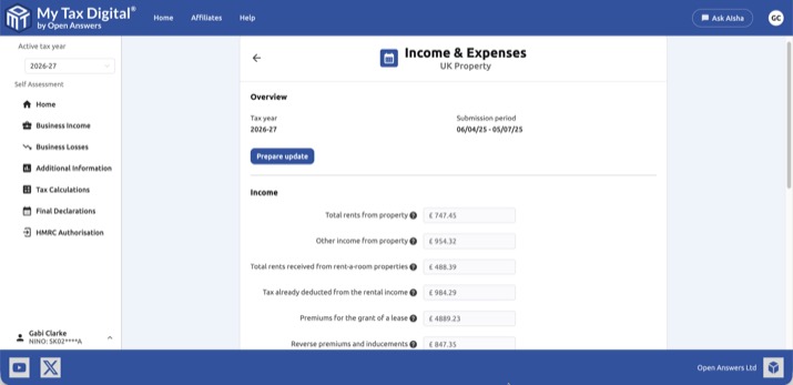 UK Property Income & Expenses view