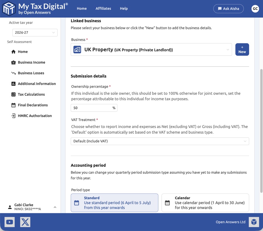 Linked business and submission details
