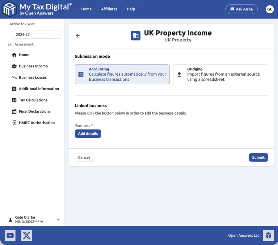Submission mode selection