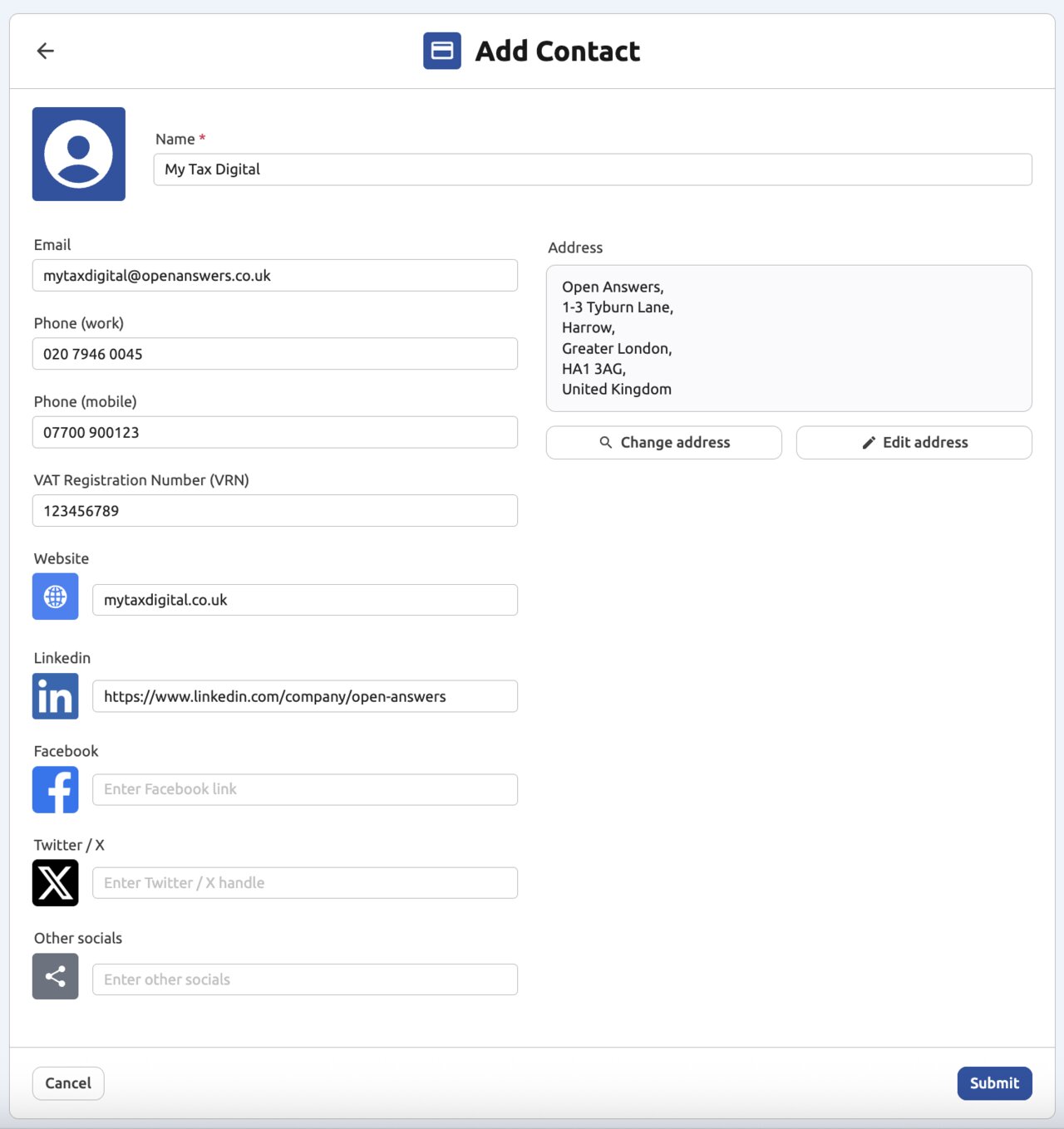 My Tax Digital Contacts