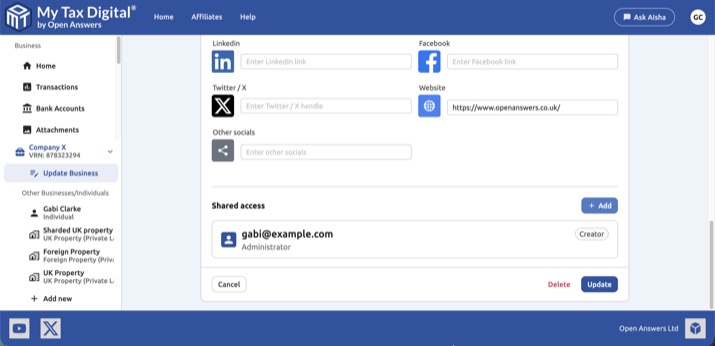 My Tax Digital Shared Access - Business