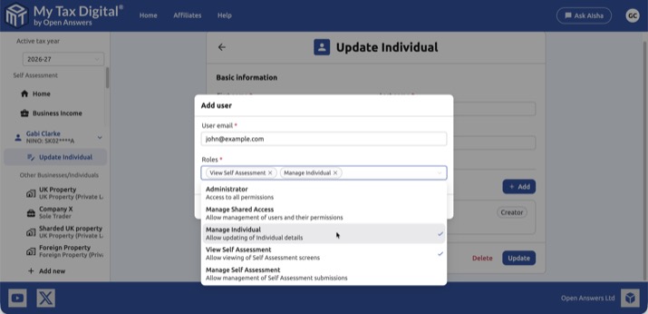 My Tax Digital - Adding John as a shared access user