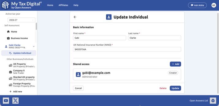 My Tax Digital Shared Access - Individual