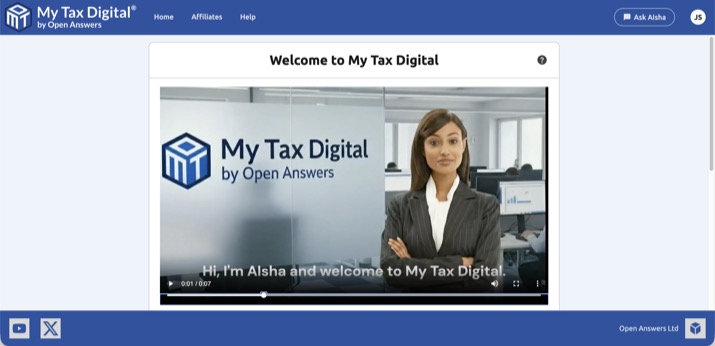 My Tax Digital - New user welcome screen
