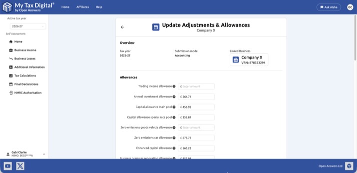 My Tax Digital - Update Adjustments and Allowances