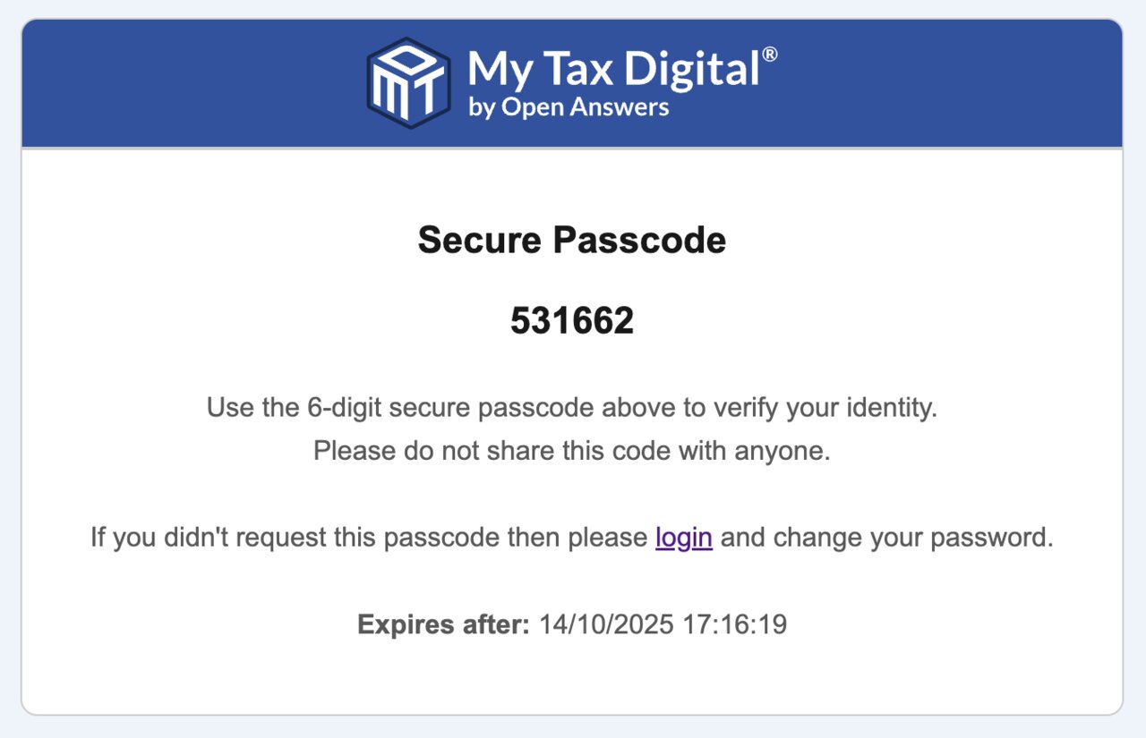 My Tax Digital Secure passcode email