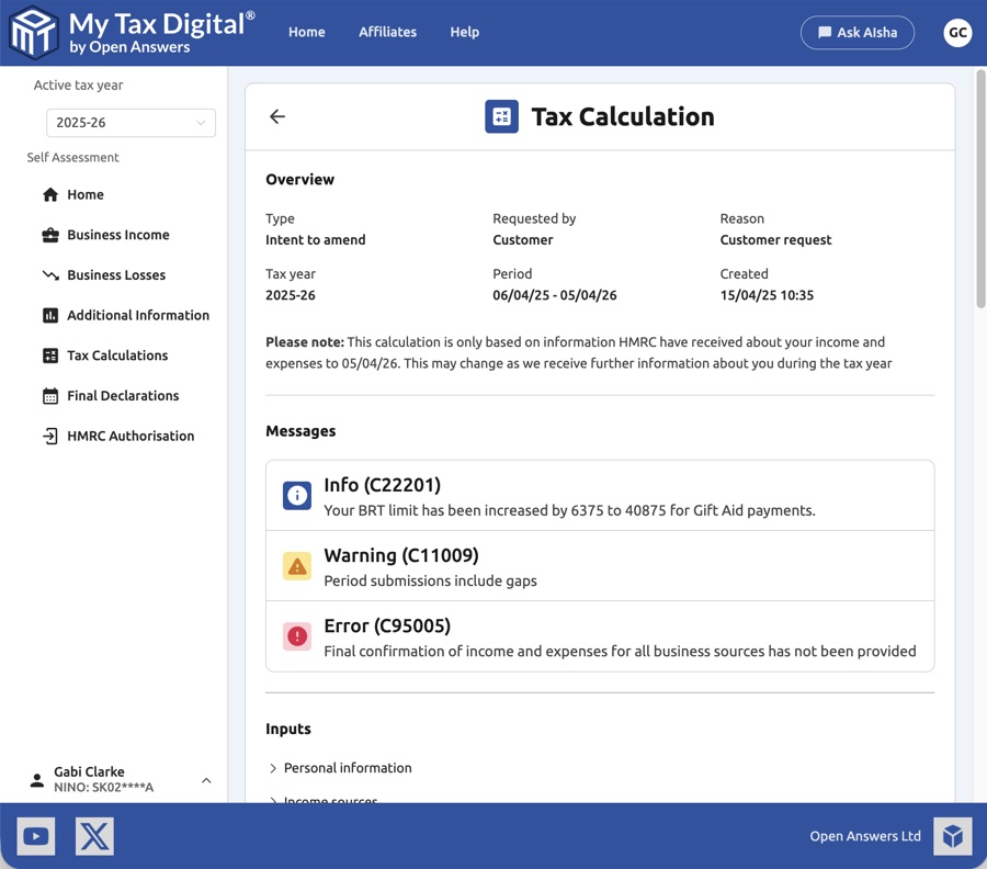 Tax Calculation detail