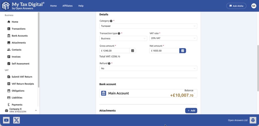 My Tax Digital Transaction Detail