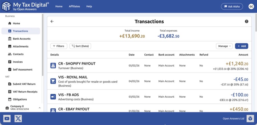 My Tax Digital Transactions
