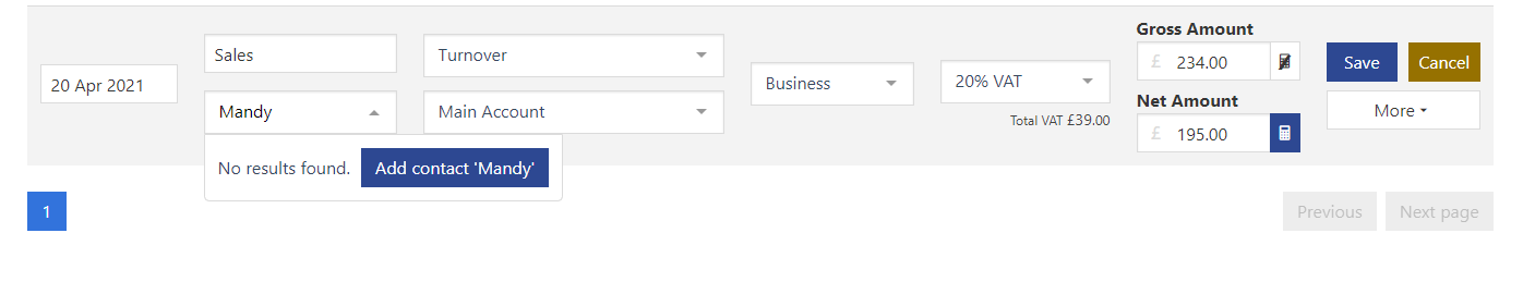 My Tax Digital add a contact to a transaction
