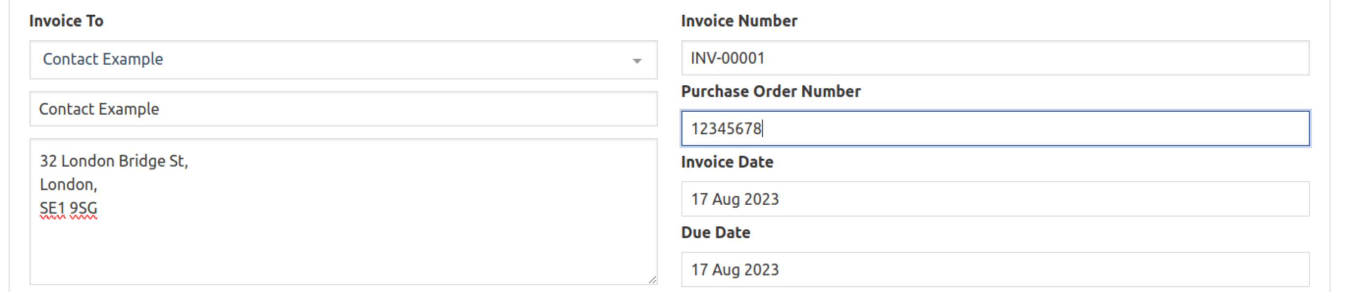 My Tax Digital Invoice To details