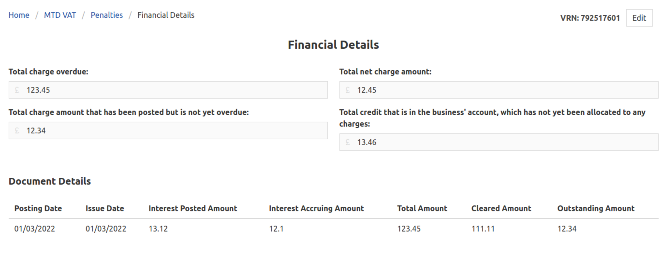 My Tax Digital View Financial Details