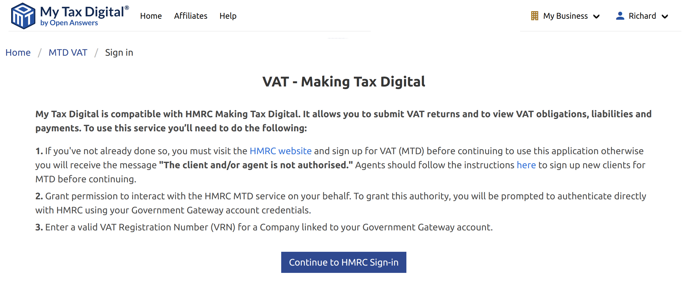 My Tax Digital MTD VAT Authorization