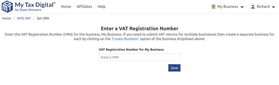My Tax Digital 9 digit VAT Registration Number (VRN)