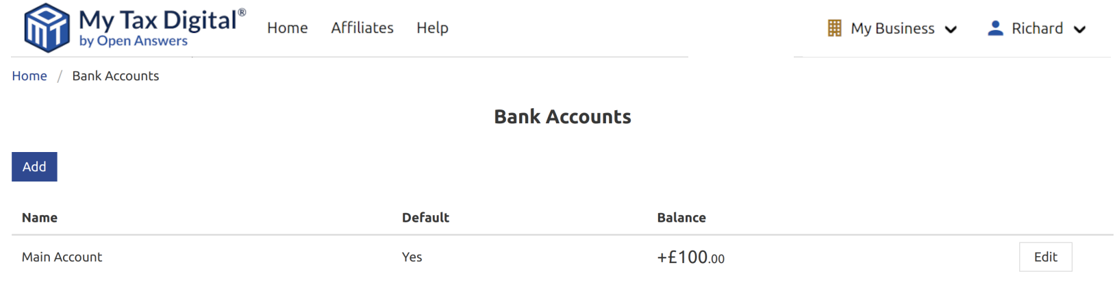 My Tax Digital Bank Balance